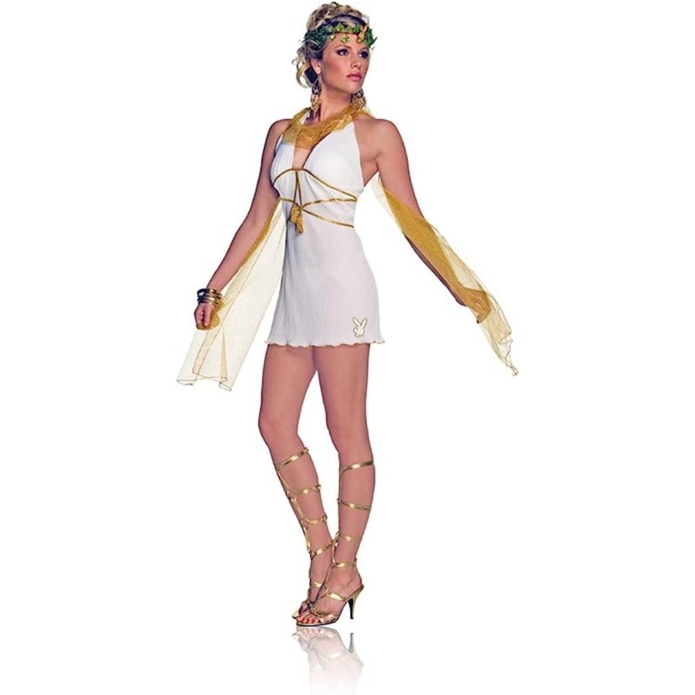 Women's Playboy Goddess Costume, White/Gold, Large